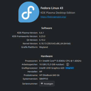 Laptop Fedora Systeminfo